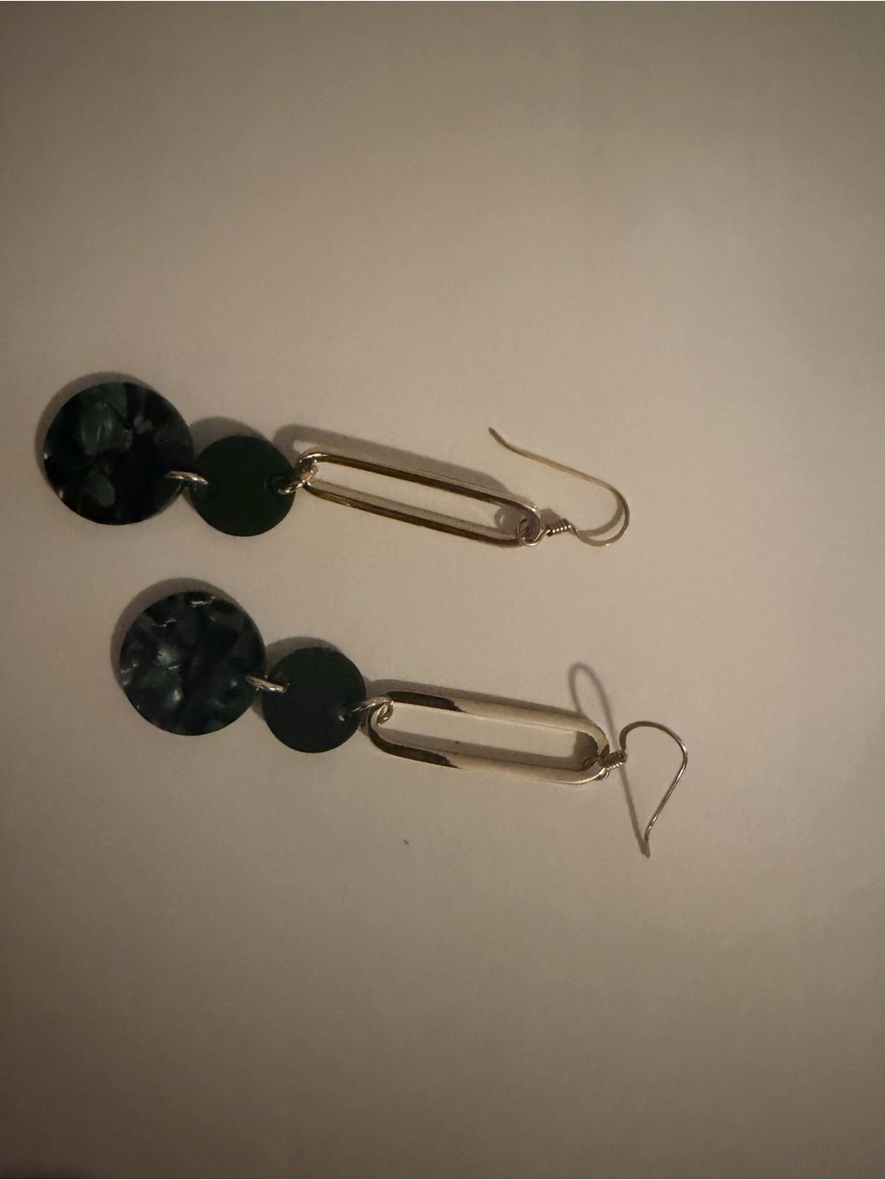 Gold-Tone Drop Earrings with Dark Green Resin Discs by nickel & suede